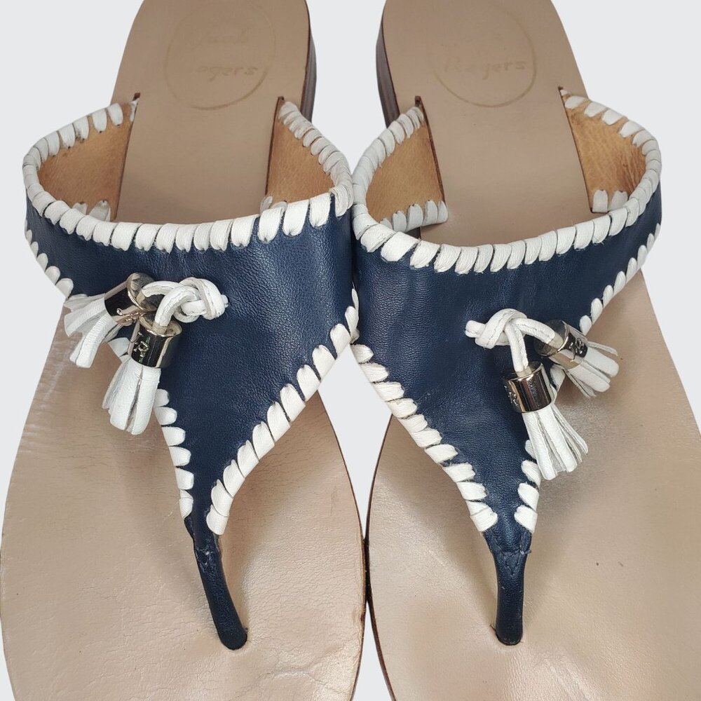 EUC Jack Rogers Alana Tassel Thong Sandal Navy White Leather Women's Size 8.5M - Picture 4 of 10